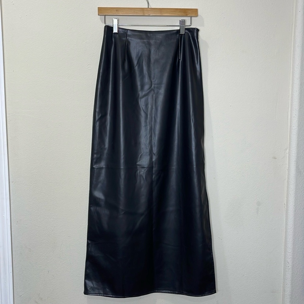 Anthropologie Black Faux Leather Maxi Skirt